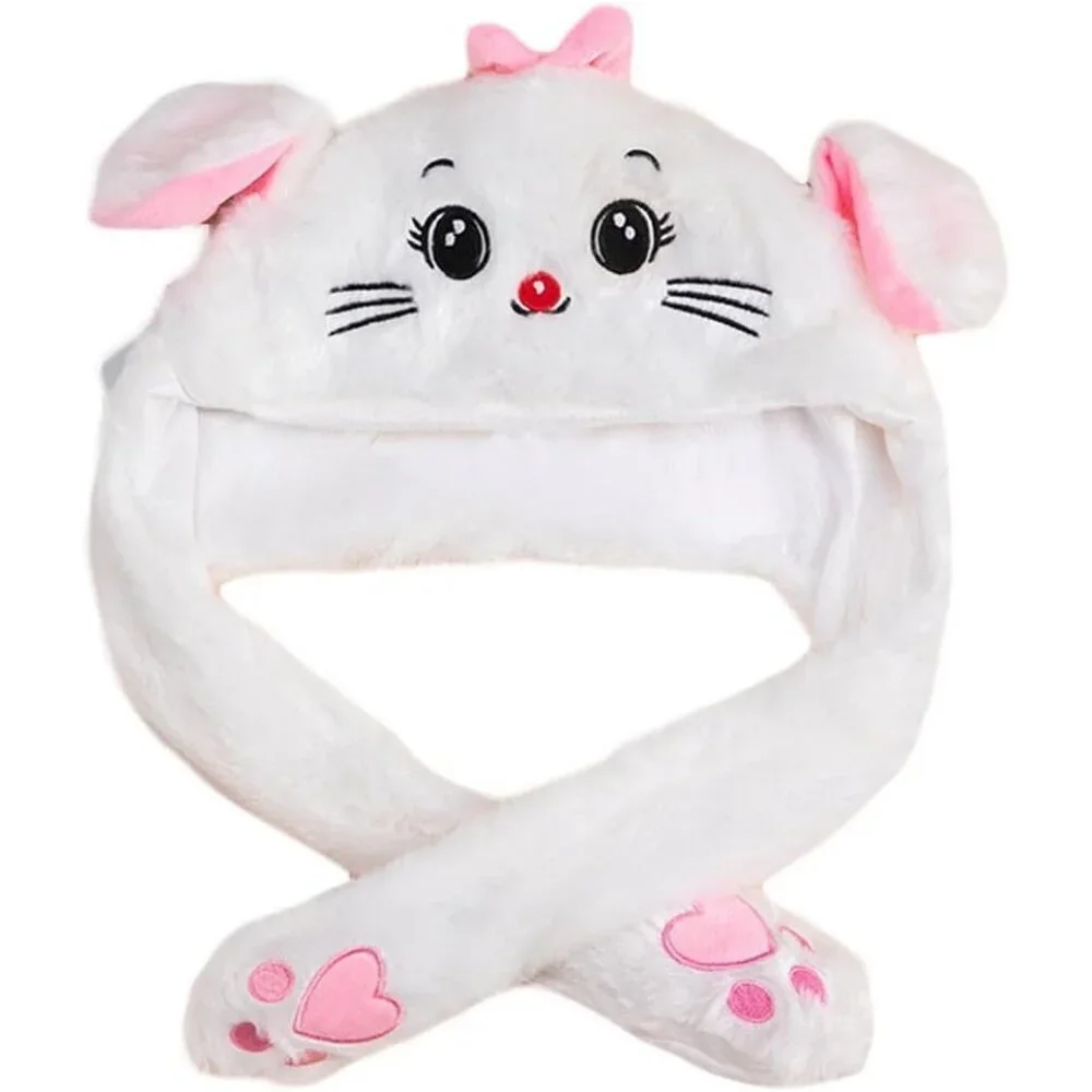 Kids White Bunny Hats Funny Plush Ears Moving Jumping Rabbit Hats for Christmas